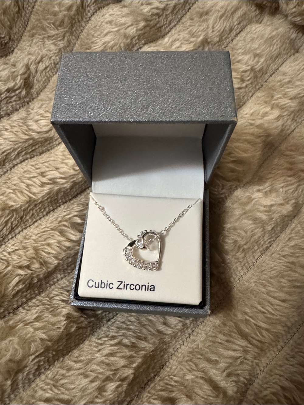 new directions Silver-Tone Heart Pendant Necklace with Clear Stones